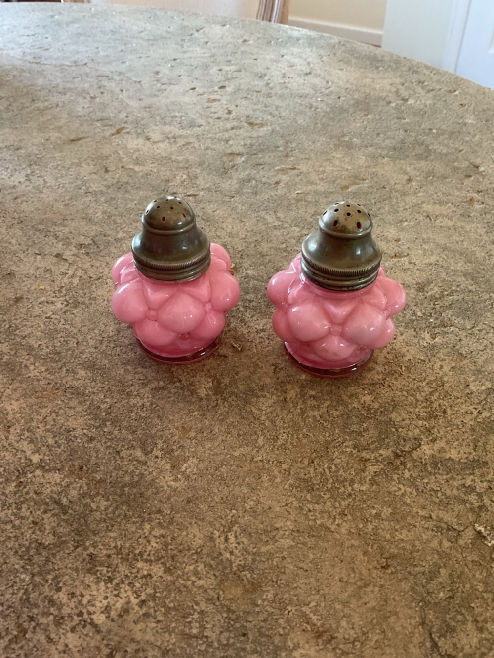 Fostoria Pink Bubble Glass Salt and Pepper Shakers